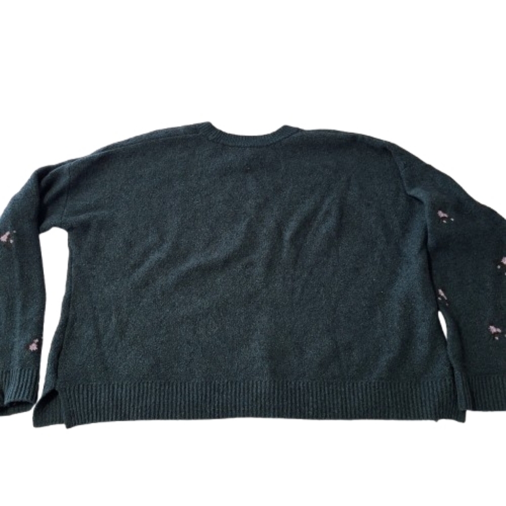 Madewell Embroidered‎ Cross Stitch Floral Pullover Sweater Dark Green Spruce L - Picture 2 of 8